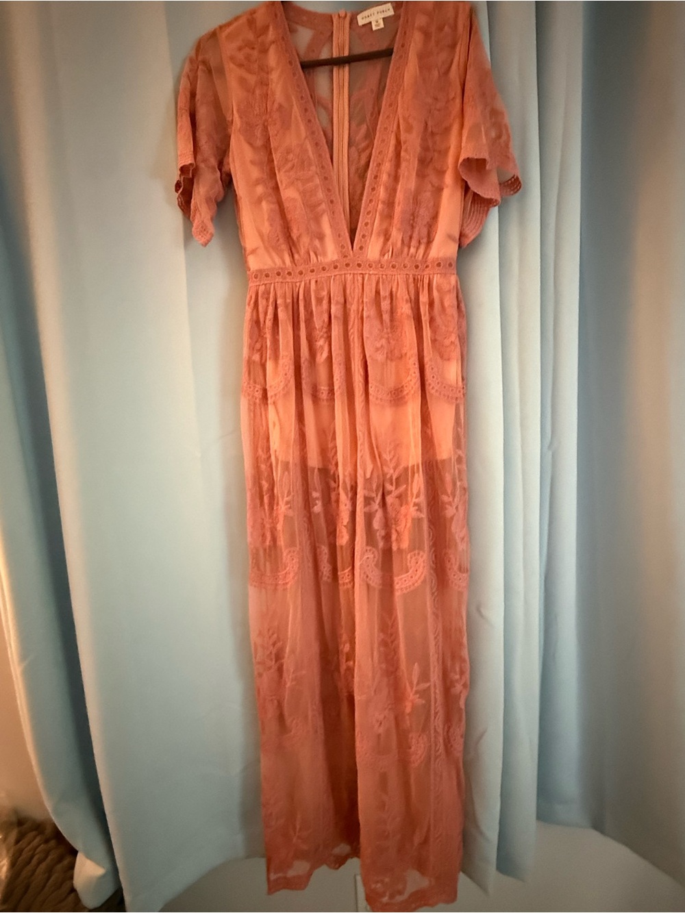 Honey Punch Dusty Rose Lace Dress with Sheer Panels